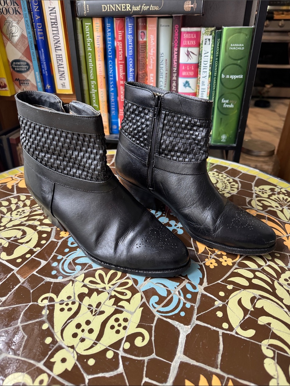 DONATO MARRONE Black  Woven Leather Ankle Boots SZ: 6.5
